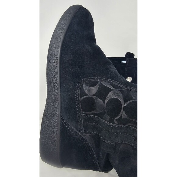 Coach Tulip Women's 5.5B Black Winter Suede Boot Fur Lined Buckle Signature Logo - Picture 4 of 16